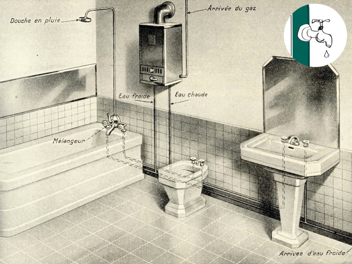 Salle de bain ; illustration tirée du Larousse ménager, édition 1926
